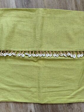 Pottery Barn Coastal Green Pillow Cover Seashell Trim 18"x18"